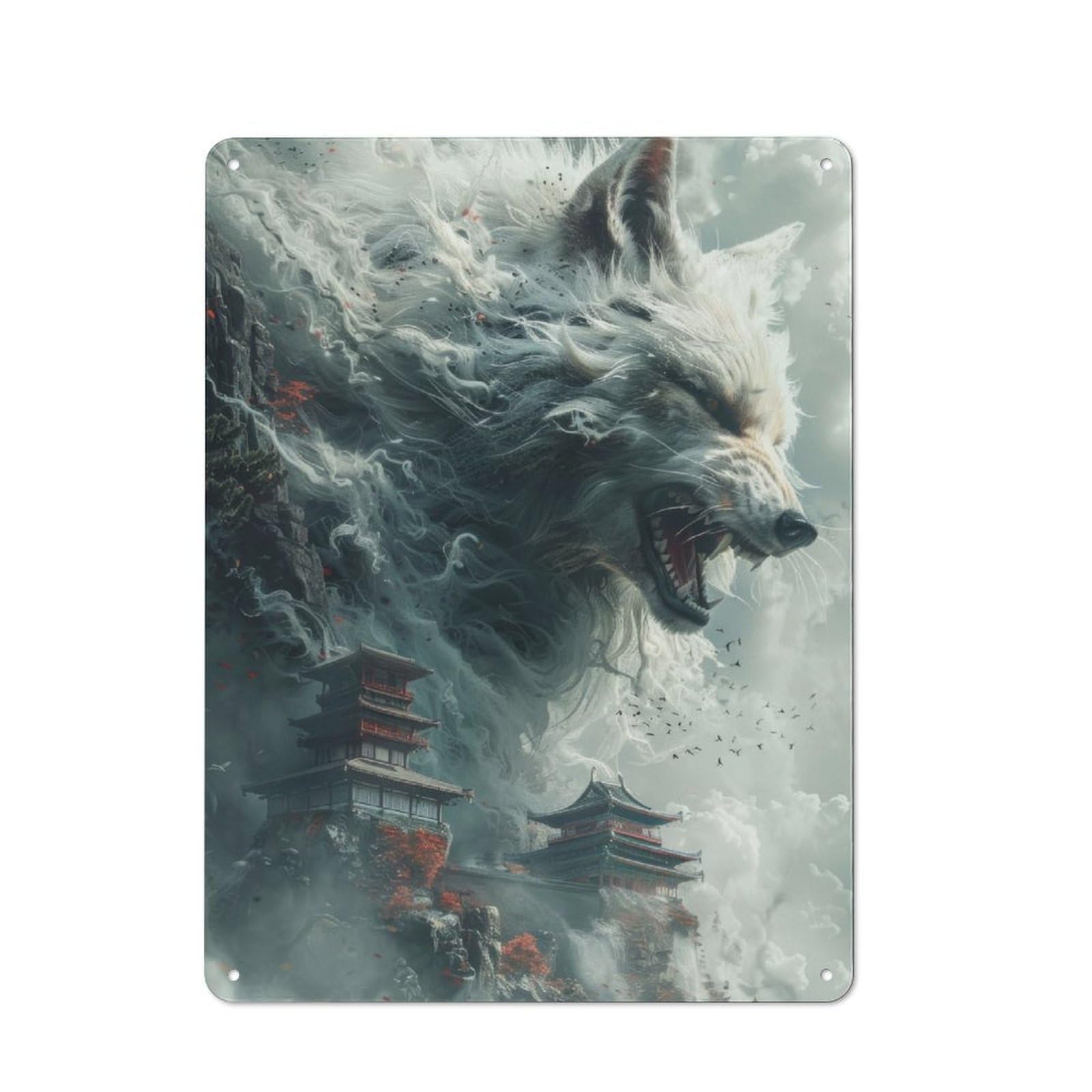 Junmoney Fox Chinese Temples 40X30cm Retro Metal Sign With For Café Or Restaurant, For Collectors Decorating Cafés And Restaurants