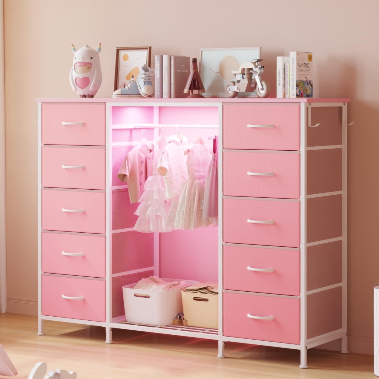 Amazon.com: LUMTOK 2-in-1 Dresser with Hanging Rack, 10 Drawers