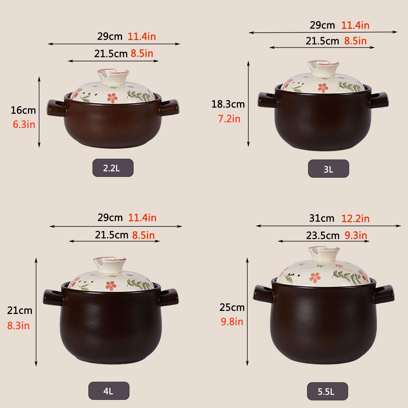 Ceramiczny garnek do zapiekania, gliniany garnek do gotowania zupy z pokrywką, czarny ceramiczny garnek do zupy na otwartym ogniu, garnek do gotowania w kuchni domowej (2.2L)