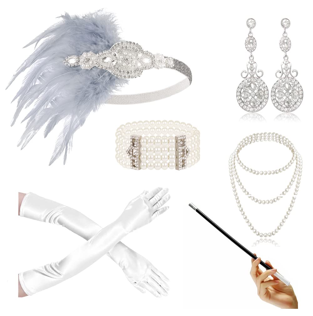 1920s Accessories Set for Women, Flapper Accessory Great Gatsby Costume Headband Flapper Necklace 20s Gloves(dd)