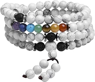 سوار وعقد شاكرا ريكي متعدد الطبقات باحجار كريستال طبيعية على شكل سبحة للتعبد للرجال والنساء من جيهيكرست، 108 حجر و7 خرز، 6 ملم, هولايت