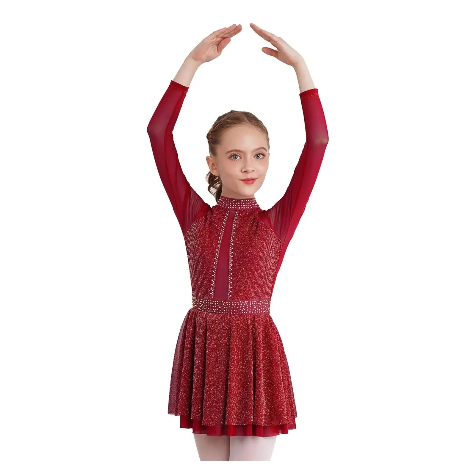 Vestido de Patinaje artístico for niñas y niños, Vestido Leotardo Gimnasia Ballet, Ropa Baile lírico Manga Larga Malla for actuación Infantil