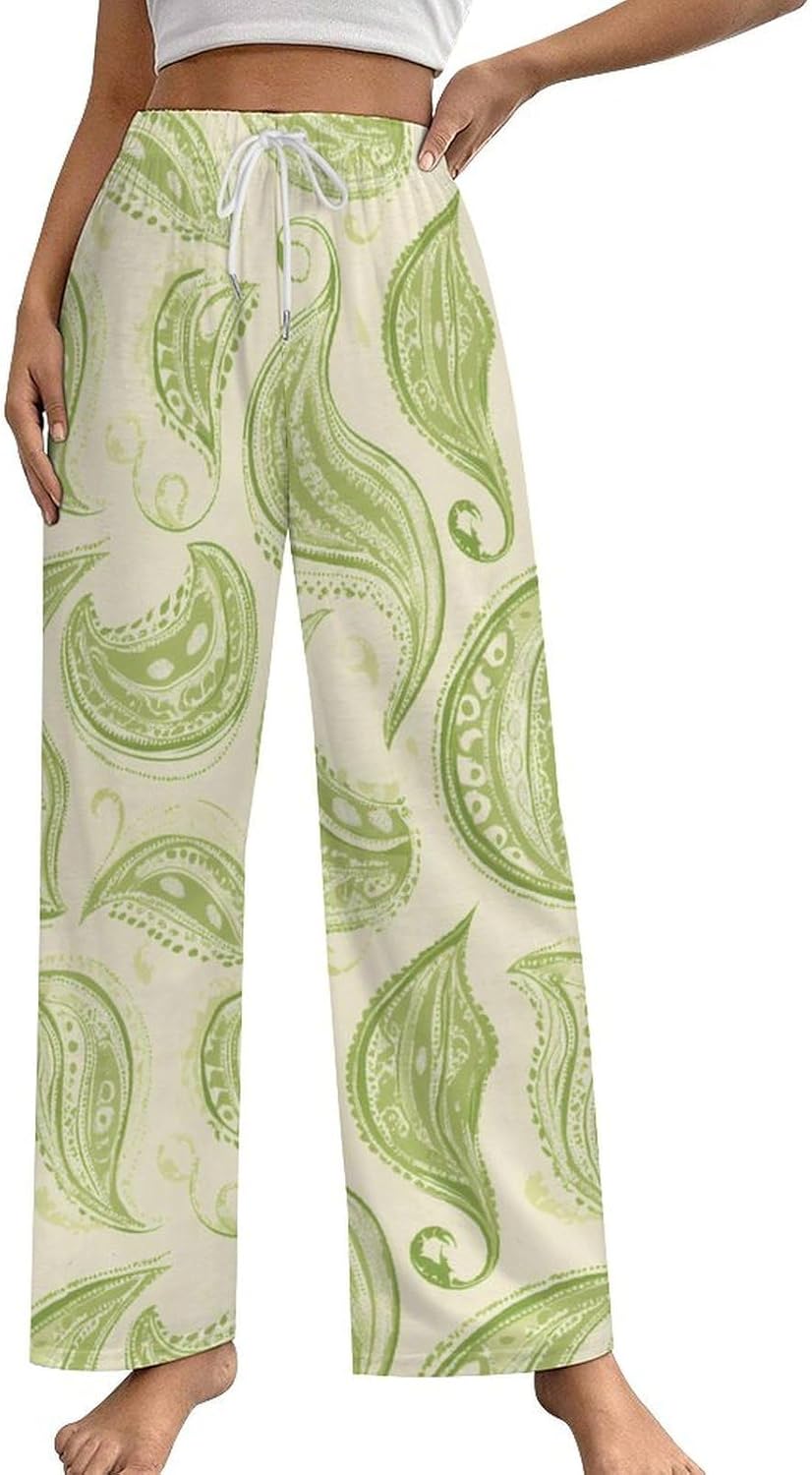Green Paisley Pattern Women's Pajama Pants Lounge Sleepwear Comfy Soft Casual Bottoms Pj