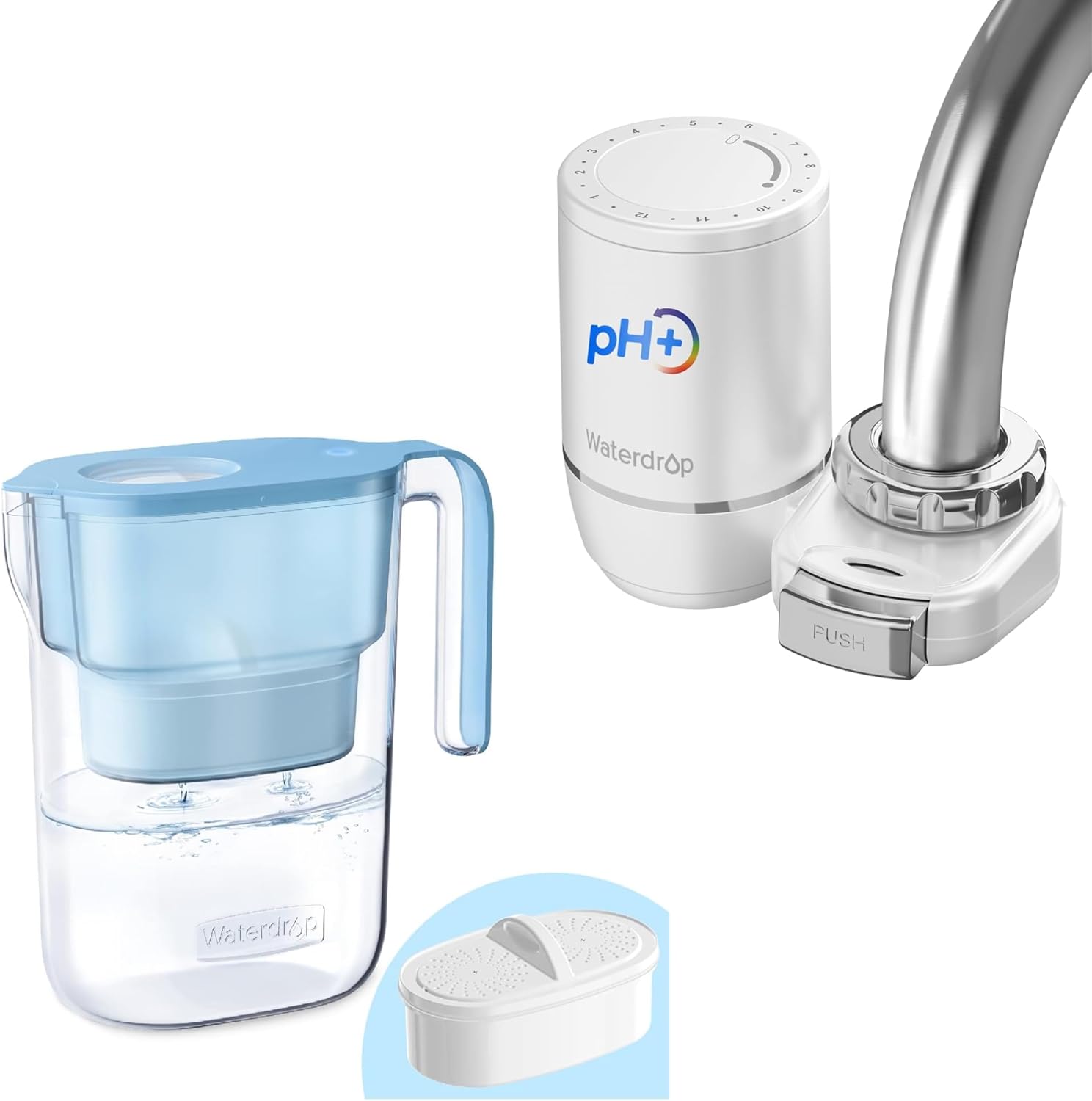 [Alkaline] Waterdrop Water Filter for Sink Faucet, NSF Certified Reduces Chlorine & Waterdrop Water Filter Pitcher, Blue