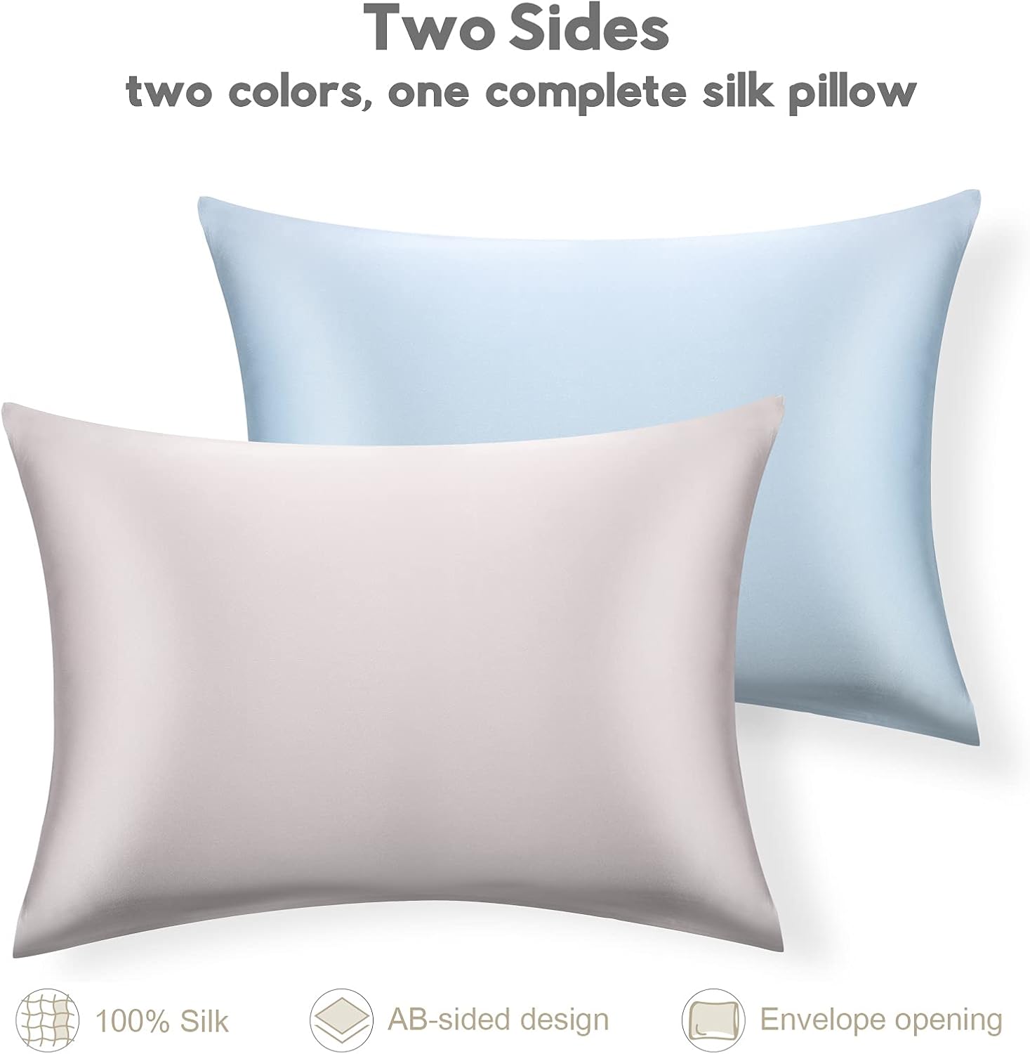 Lowest Price AHPRO 100% Silk Pillowcase for Hair and Skin- 2 Tone Reversible- 22 Momme Mulberry Silk Both Sides -Blue Grey Silk Pillowcase King -Hypoallergenic Acne Wrinkle Free -20x36- Envelope Closure -Gift Box