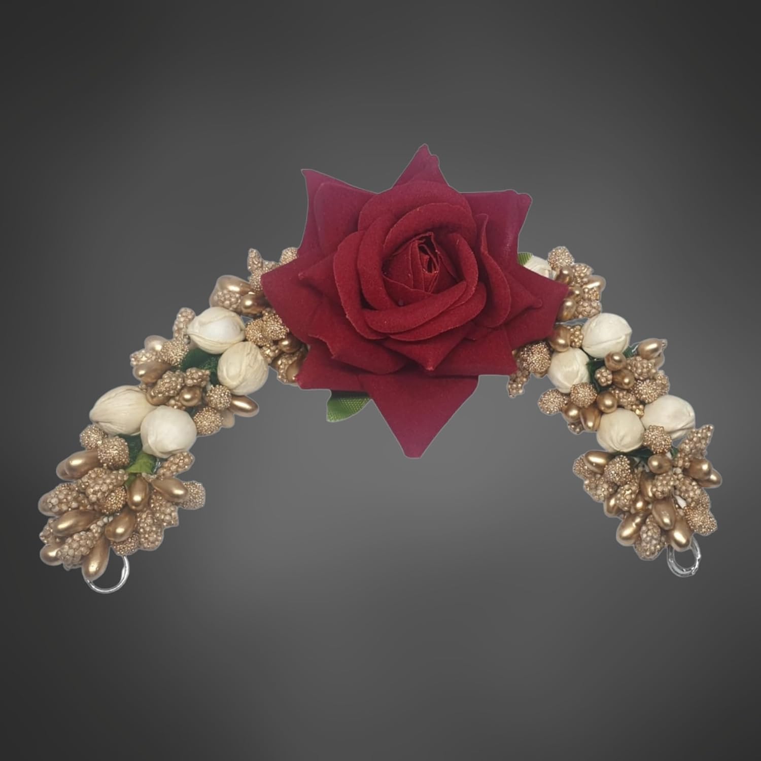 ANVIK Fancy Party Bridal Wedding Fabric/Artificial Flower Rose Bun Juda Hair Gajra for Women Flower Floral Hair Accessories for women Veni for hair(Maroon)