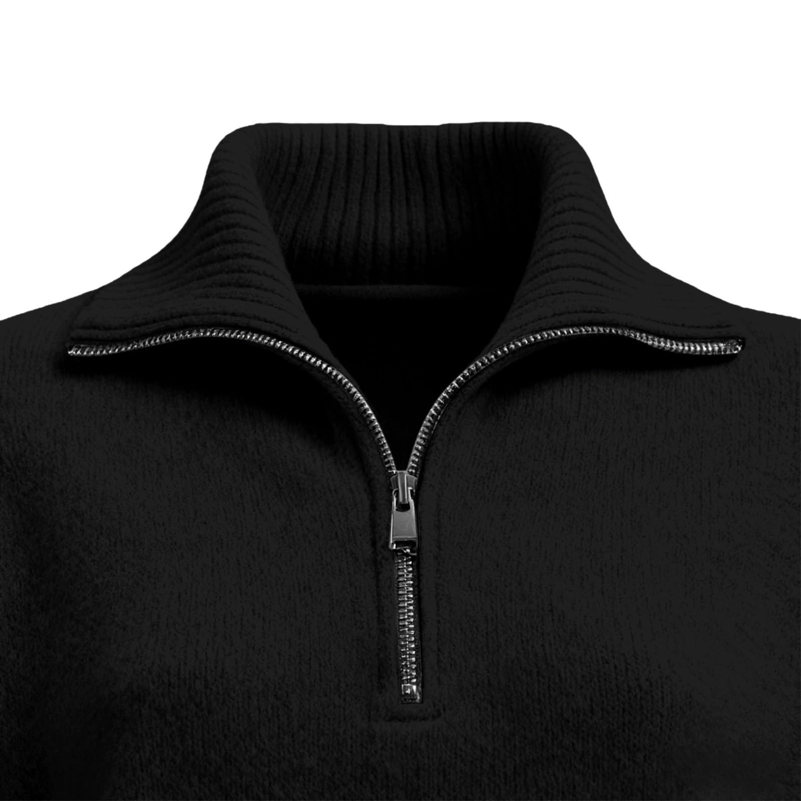Jersey de punto acanalado con media cremallera para mujer, manga larga