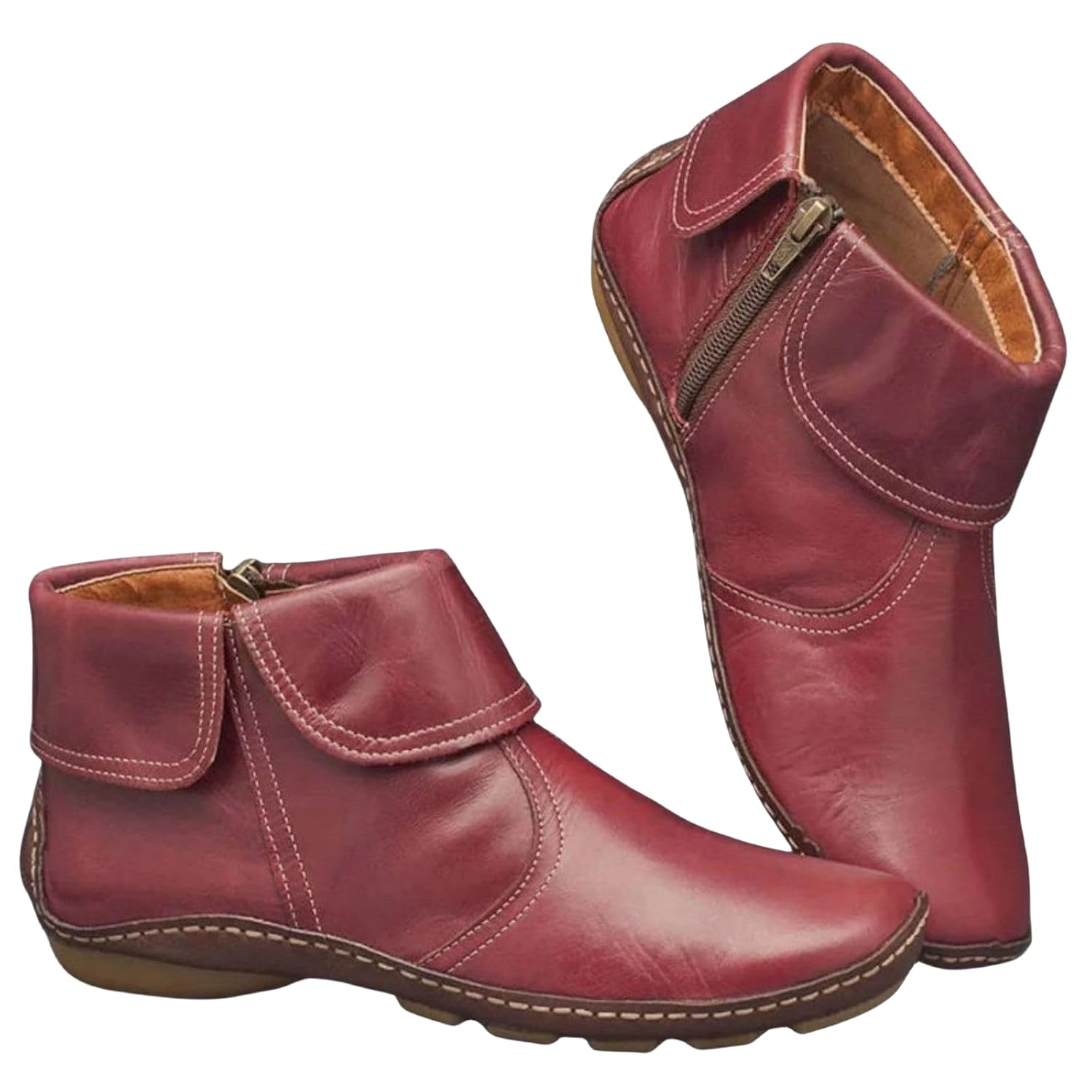 Ankle Boots for Women No Heel Arch Support Boots Casual Slip On Walking Short Bootie Fashion Round Toe