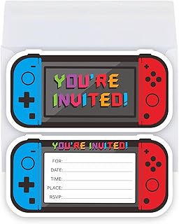 Video Game Birthday Party Invitations- 3x6 Inch Double-Sided Invite Cards with 20 Envelopes, Game Party Decoration, Birthday presents for boys (20 invitations + 20 Envelopes)