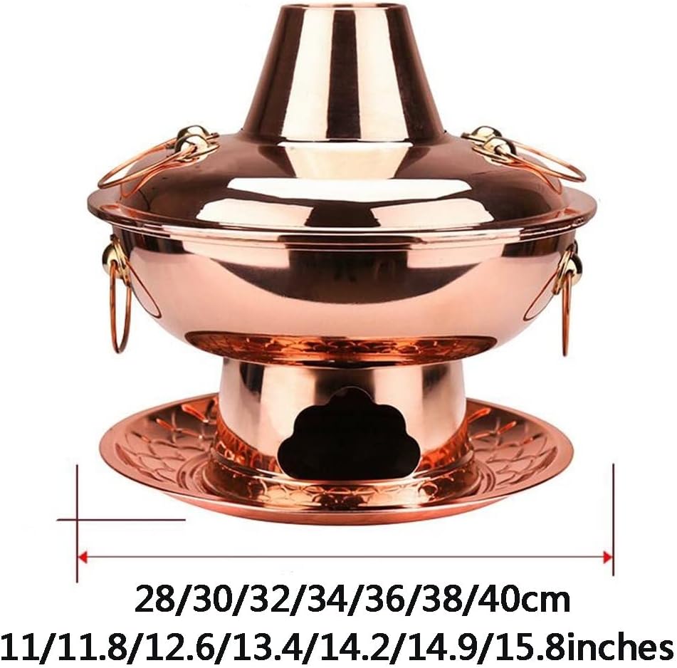 Fondue Pots Copper Hot Pot Thick Handmade Charcoal Copper Pot Hot Pot Old-Fashioned Household Hot Pot (Brass 32cm)