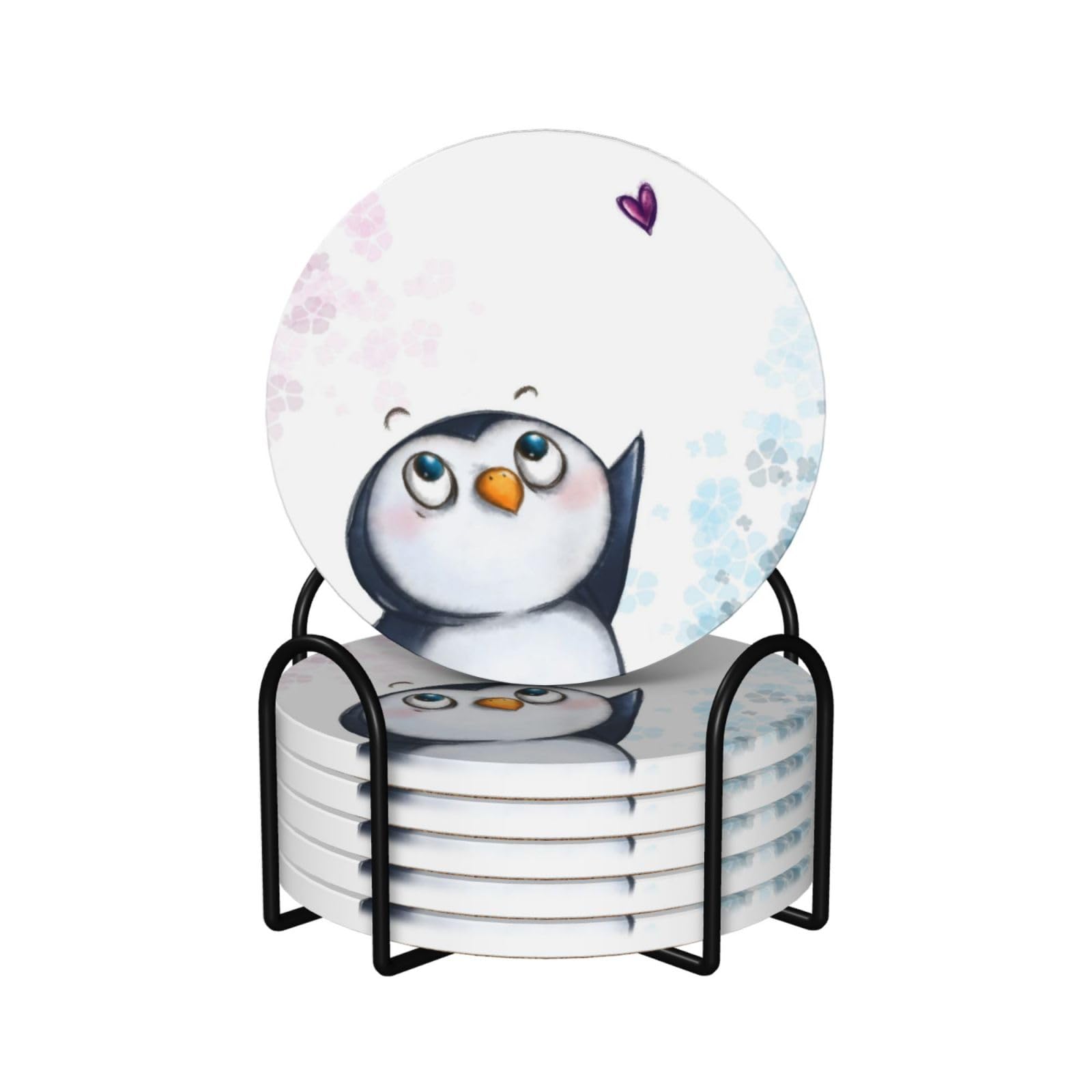 Set di 6 sottobicchieri decorativi in ceramica con stampa "I Love Penguins"