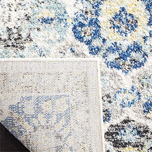Safavieh Madison Collection 2'3" X 6' Ivory / Aqua Mad611A Boho Chic Floral Medallion Trellis Distressed Non-Shedding Living Room Entryway Foyer Hallway Bedroom Runner Rug #TOP3