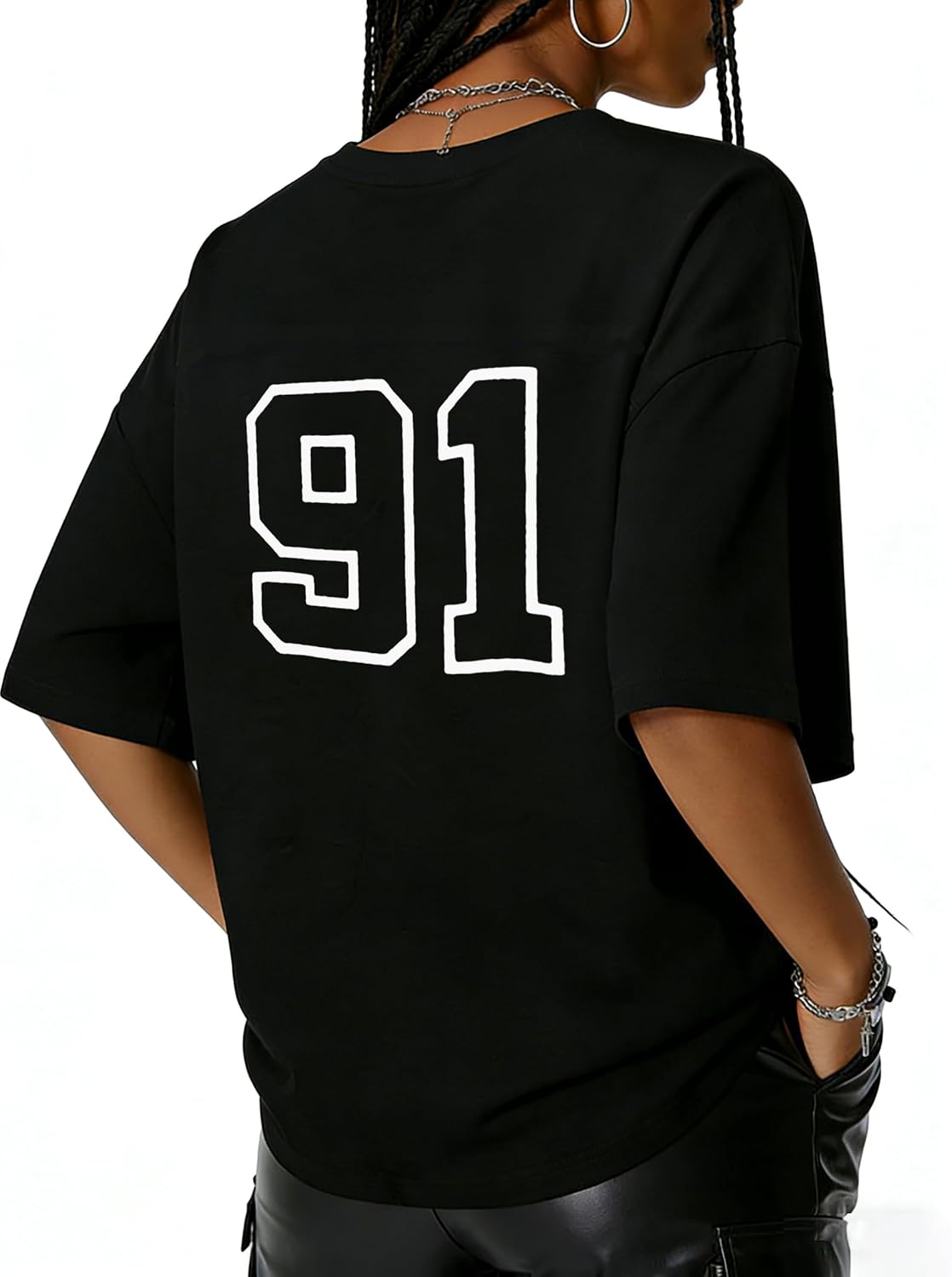 Women's Y2k Baggy T-Shirts V Neck Short Sleeve Casual Loose Summer Tees Top Streetwear - Image 5