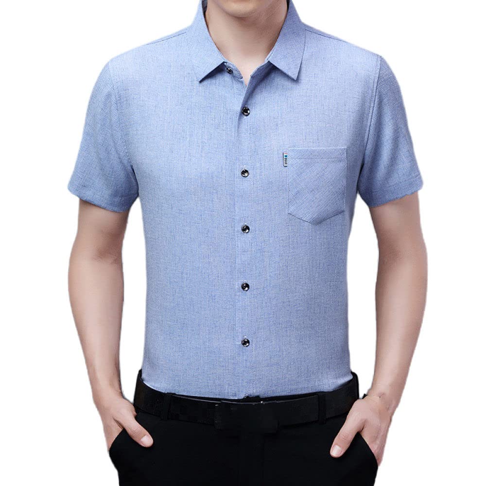 Chemise hawaïenne bleu clair en coton et lin pour hommes - 3