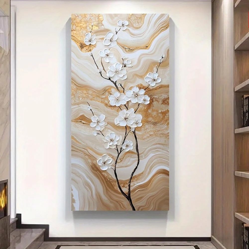 LTjiajuypd Modern Abstract Swirls Flowers Canvas Wall Art Print Golden Prints For Living Room Decor(50X100cm)
