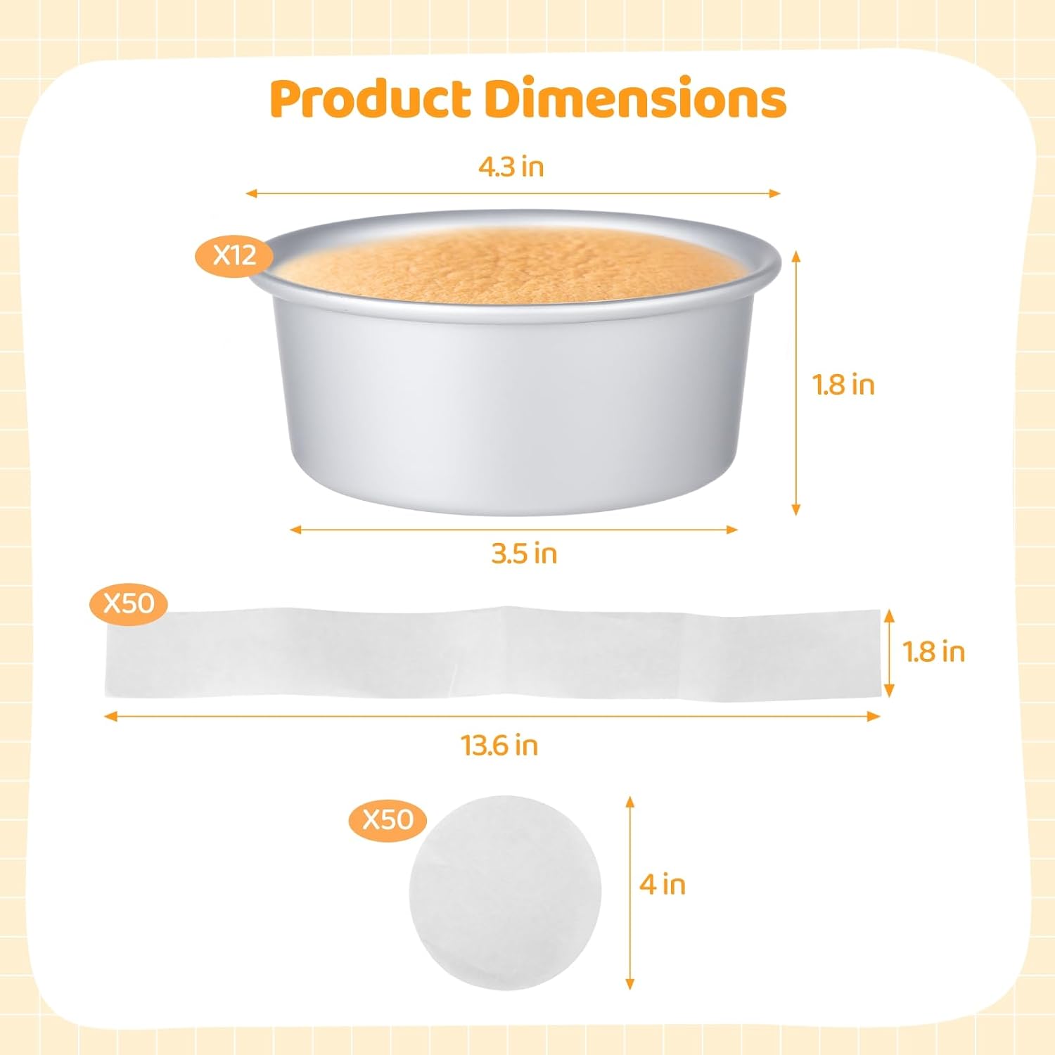 Homaisson 12 PCS Round Cake Pans, 4 Inches Aluminum Round Cake Molds with 100 Parchment Sheets, Non-stick Mini Cake Baking Pan for Mini Cheesecakes, Dessert, Pizzas and Quiches