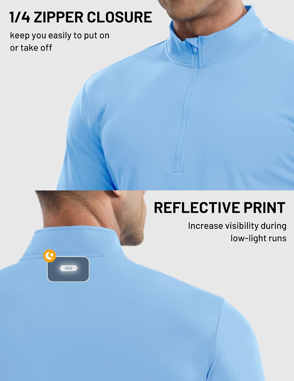 MIER Mens Quarter Zip Pullover Dry Fit Lightweight 1/4 Zip Long Sleeve Shirts for Athletic Running Golf Hiking, UPF 50+