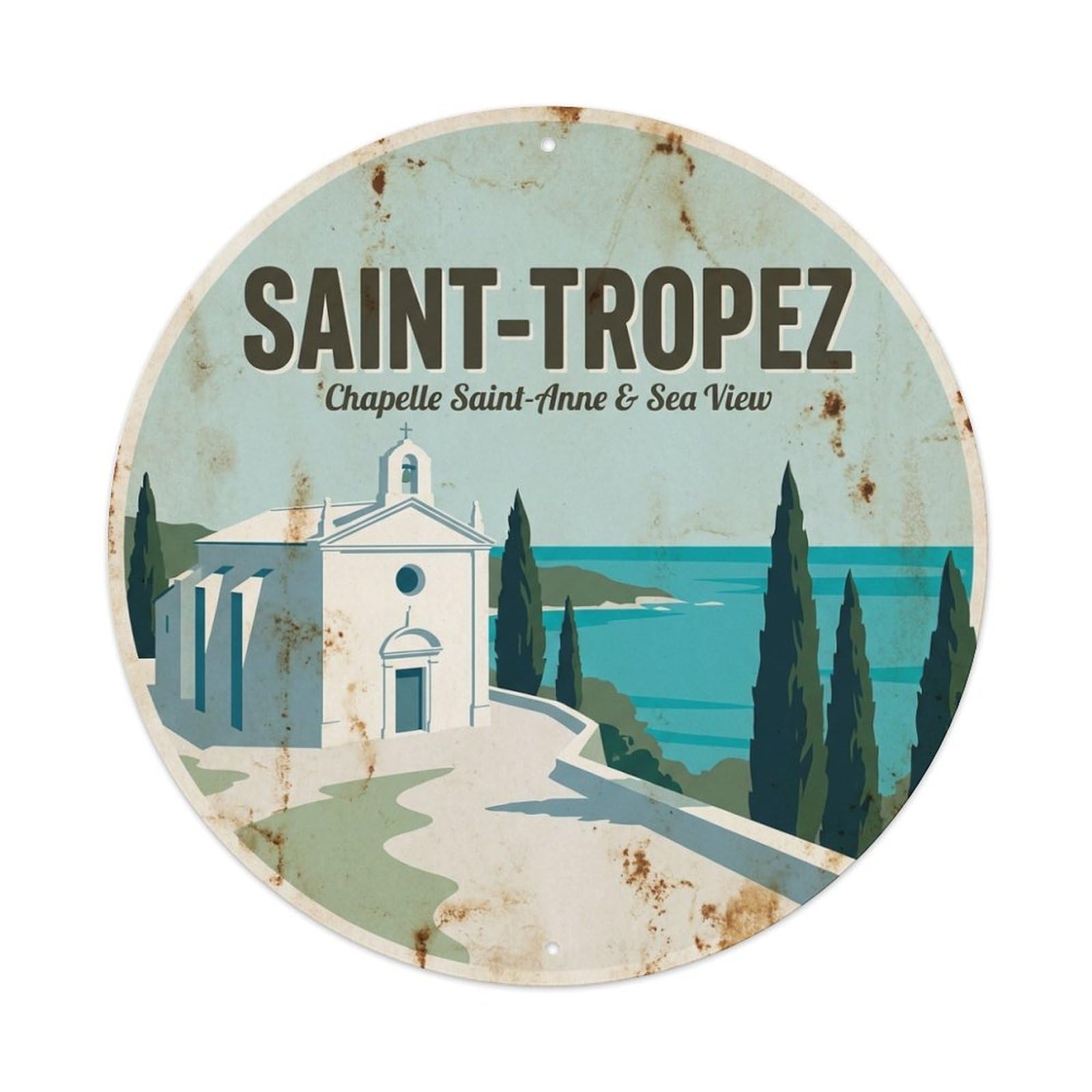 Culture Travel Saint Tropez France Chapel Sea View Metal Tin Sign