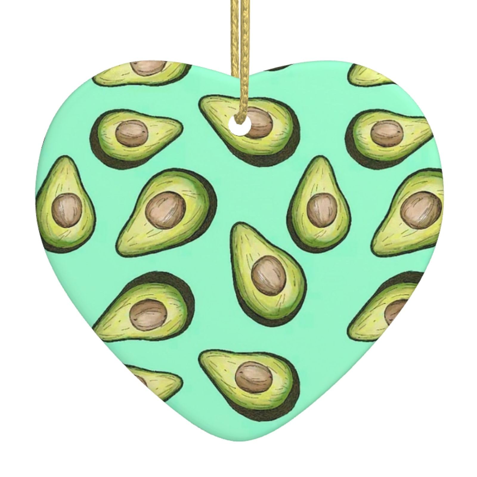Nbtghga White Fresh Tropical Fruit Avocado Print Christmas Ornaments, Ceramic Hanging Ornament, Xmas Tree Decoration, Holiday Home Decor