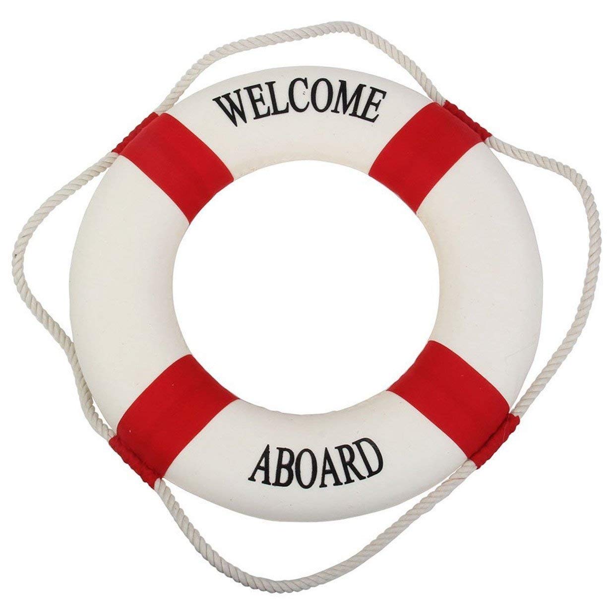 Lalang Decorative Welcome Aboard Nautical Lifebuoy Ring Wall Hanging Home Decoration (Dia 25cm, Red)