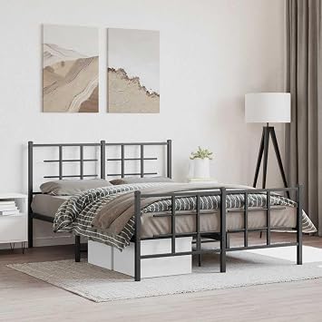 vidaXL Metal Bed Frame without Mattress with Footboard Black 140x190cm