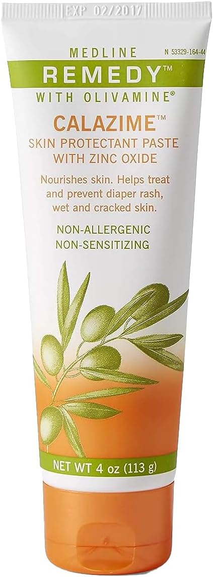 Medline Remedy MSC094544 Olivamine 4 Ounce Calazime Skin Protectant Paste Cream, used with dry chapped skin from diaper rash, incontinence, dermatitis, psoriasis, burns, bites, or rash