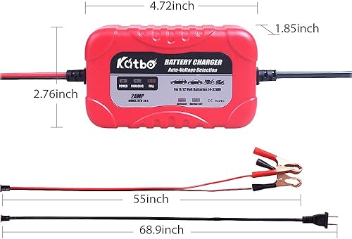 Miniatura 3 de KATBO Mantenedor de cargador de batería inteligente de 2 amperios, 6 V, 12 V, tecnología sellada, plomo ácido, cargador de batería para autos, 4