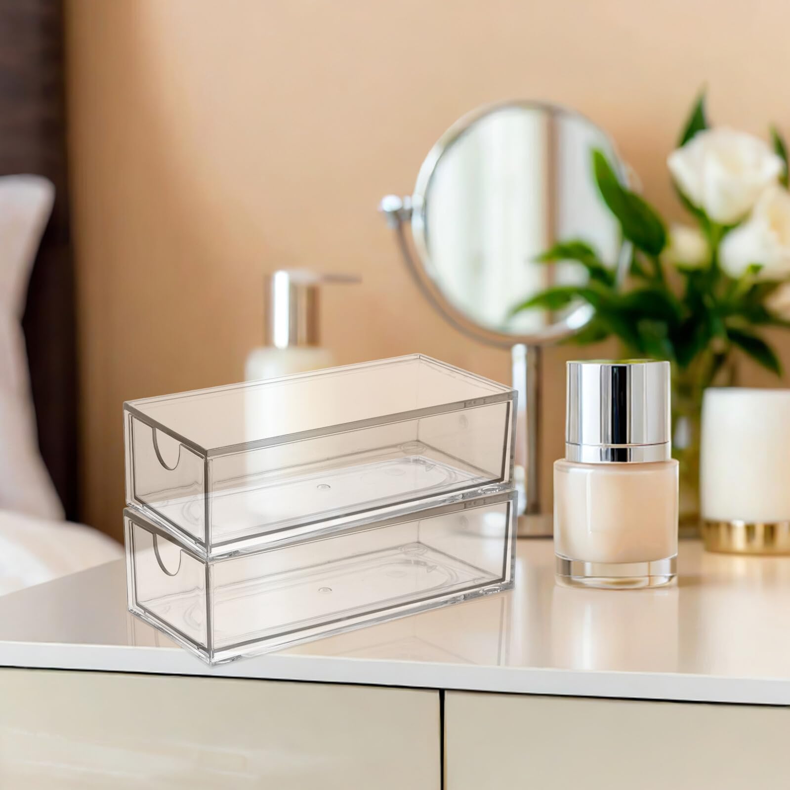Anneome Contenitore per Accessori Chioma Trasparente 4 Cassetti, 4 Pezzi | Impilabile, Plastico Facile da Pulire, per Bagno e Ufficio, Formato Piccolo Salvaspazio