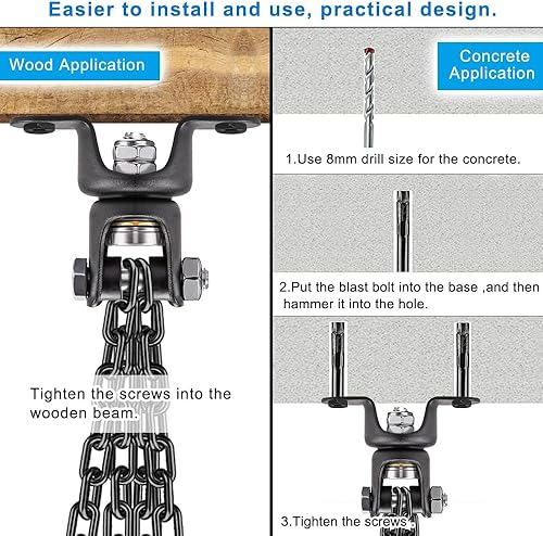 Miniatura 7 de BeneLabel Heavy Bag Ceiling Mount with Spring & Chains 360° Rotation Punching Bag Ceiling Hanger with Bearings Boxing Bags Holder Hardware with 2