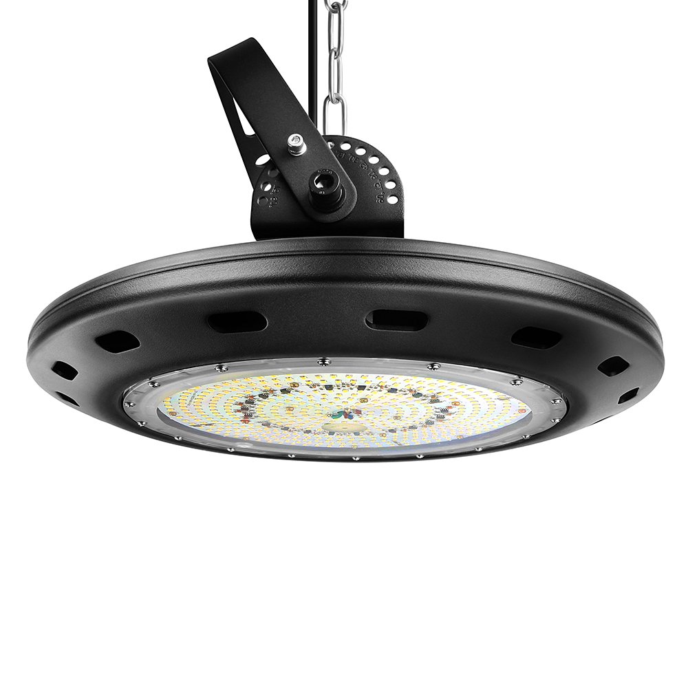 YWTESCH 150W UFO LED High Bay Light,5000K Daylight White,16500LM,120°Beam Angle,Waterproof,Industrial Chandelier,Warehouse Lamp,Super Bright Commercial Lighting
