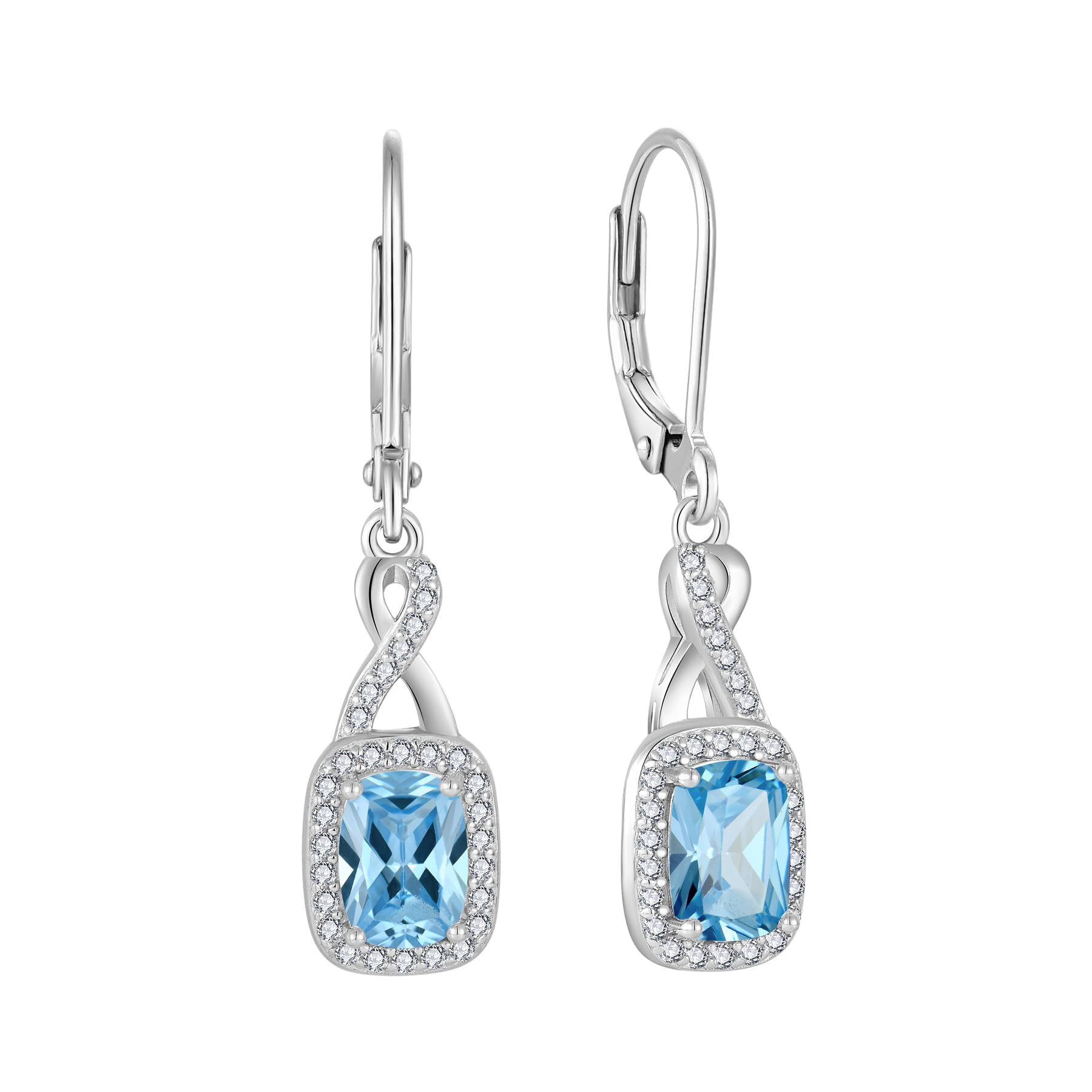 FJ Pendientes Colgantes Infinito Plata de Ley 925 Pendientes Piedra de Nacimiento Corte Princesa Cuadrados Joyas para Mujer