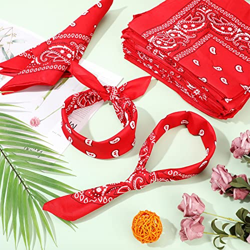 100 Pack Bandanas Unisex Paisley Bandanas Bulk Multi Purpose Cowboy Head Wrap Necktie Face Cover Party Supplies, 21.26 Inches (Stylish, Red) #TOP5