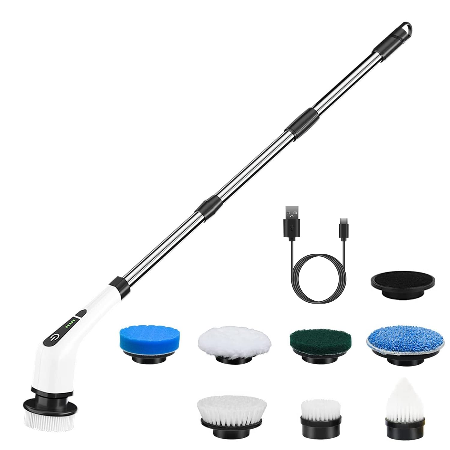 Moclever Electric Spin Scrubber 8 in 1 Electric Cleaning Brush Cordless Rechargeable Telescopic Shower Scrubber 2 Speed Adjustable