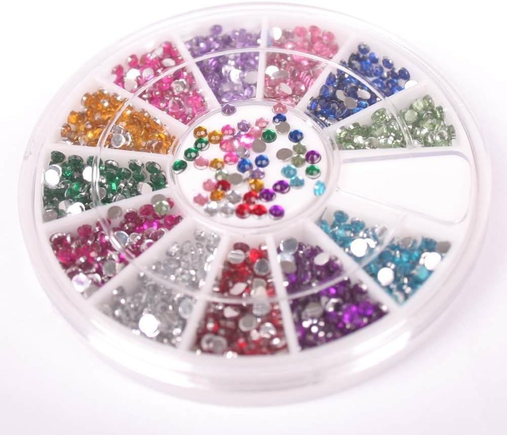 3D 2300pcs Round Nail Art Rhinestone Gems Wheel with Dotting Tool and Glue Nail Art Kit