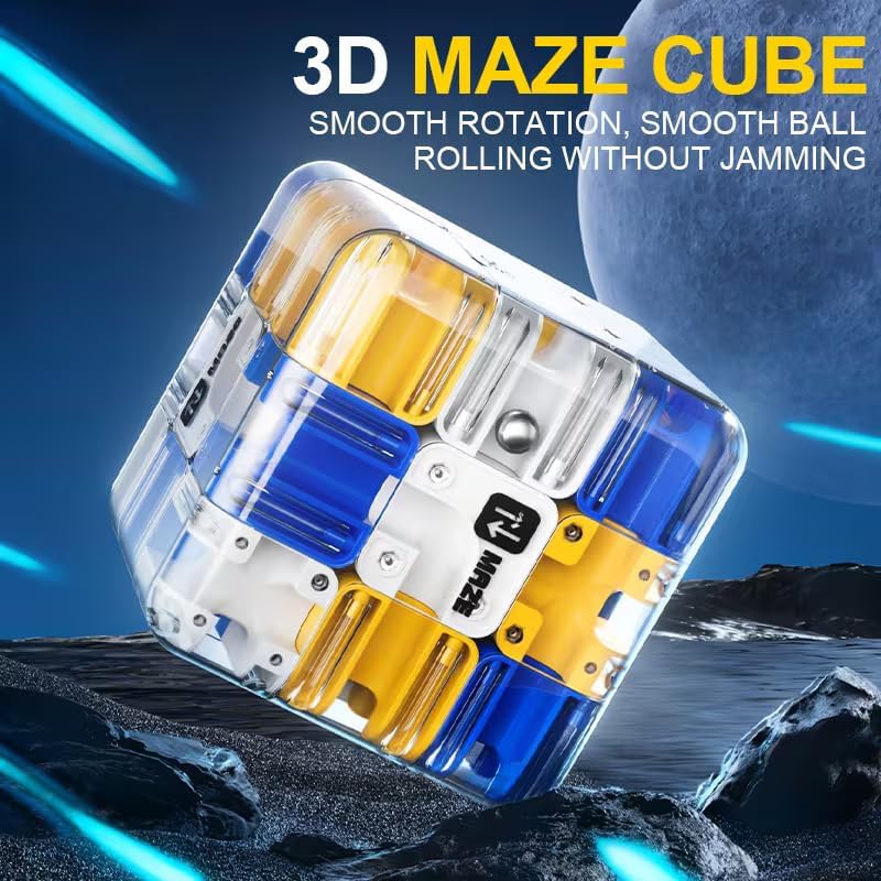 Image of 3D Maze Cube Ball Puzzle Game for Kids & Adults | Labyrinth Brain Teaser Toy for Logical Thinking & Focus | Handheld Educational Puzzle Cube for Stress Relief & Spatial Skills (Blue)