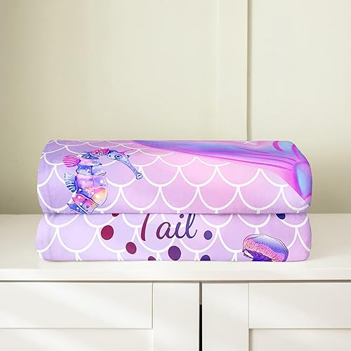 Miniatura 4 de Erosebridal Manta de cama con cola de sirena para niños, manta de franela de sirena de 50 x 60 pulgadas, manta de dibujos animados de sirenita para