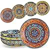vancasso Pasta Bowls Set of 4, Ceramic Salad Serving Bowls, 42Oz Large Pasta Bowls, 8.7 in Colorful Bowl Plates for Soup, Bohemian Shallow Bowls for Kitchen, Microwave & Dishwasher Safe