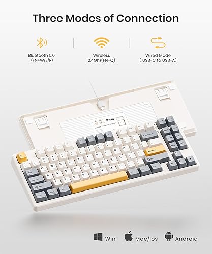 Miniatura 3 de Teclado mecánico inalámbrico, montaje en junta con sonido cremoso, Bluetooth2.4GHzUSB-C, intercambio en caliente personalizado, retroiluminación