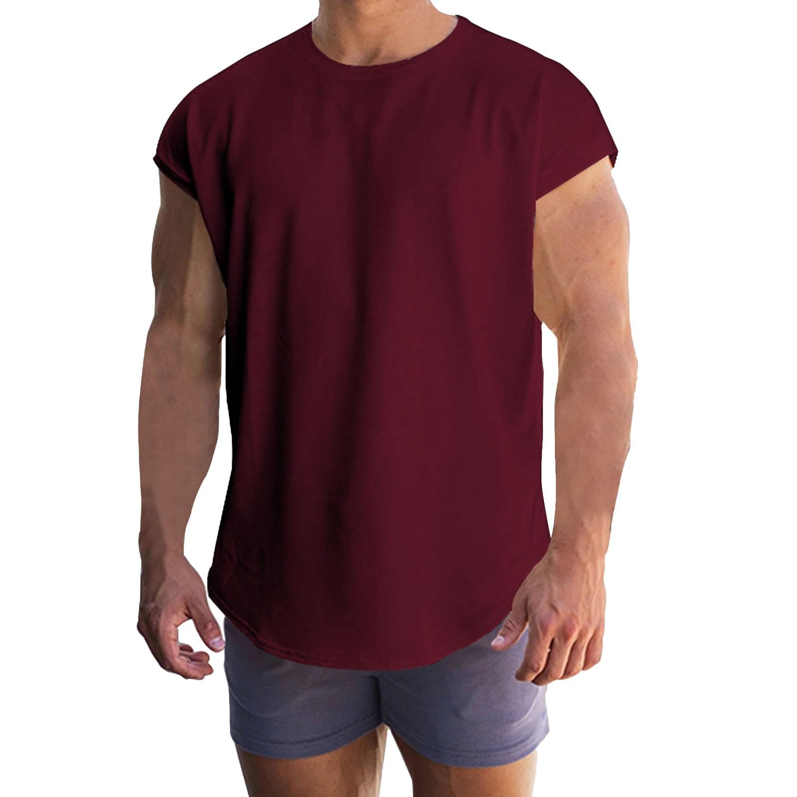 Generisch Conjunto de top de verano para hombre, gran camiseta de tirantes de alta calle con camisola de media manga, color sólido, neutro, suelta, vintage, camiseta sin mangas, tops sin mangas para hombre