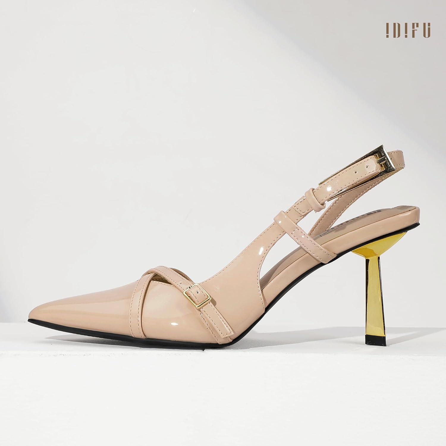 IDIFU IN3 Slingback Heels for Women Closed Toe Kitten Heels Women's Pumps Low Heel Dress Shoes for Women Comfortable Wedding Prom Bridal Bridesmaid Work Dressy Pumps Strappy Pointed Toe Shoes
