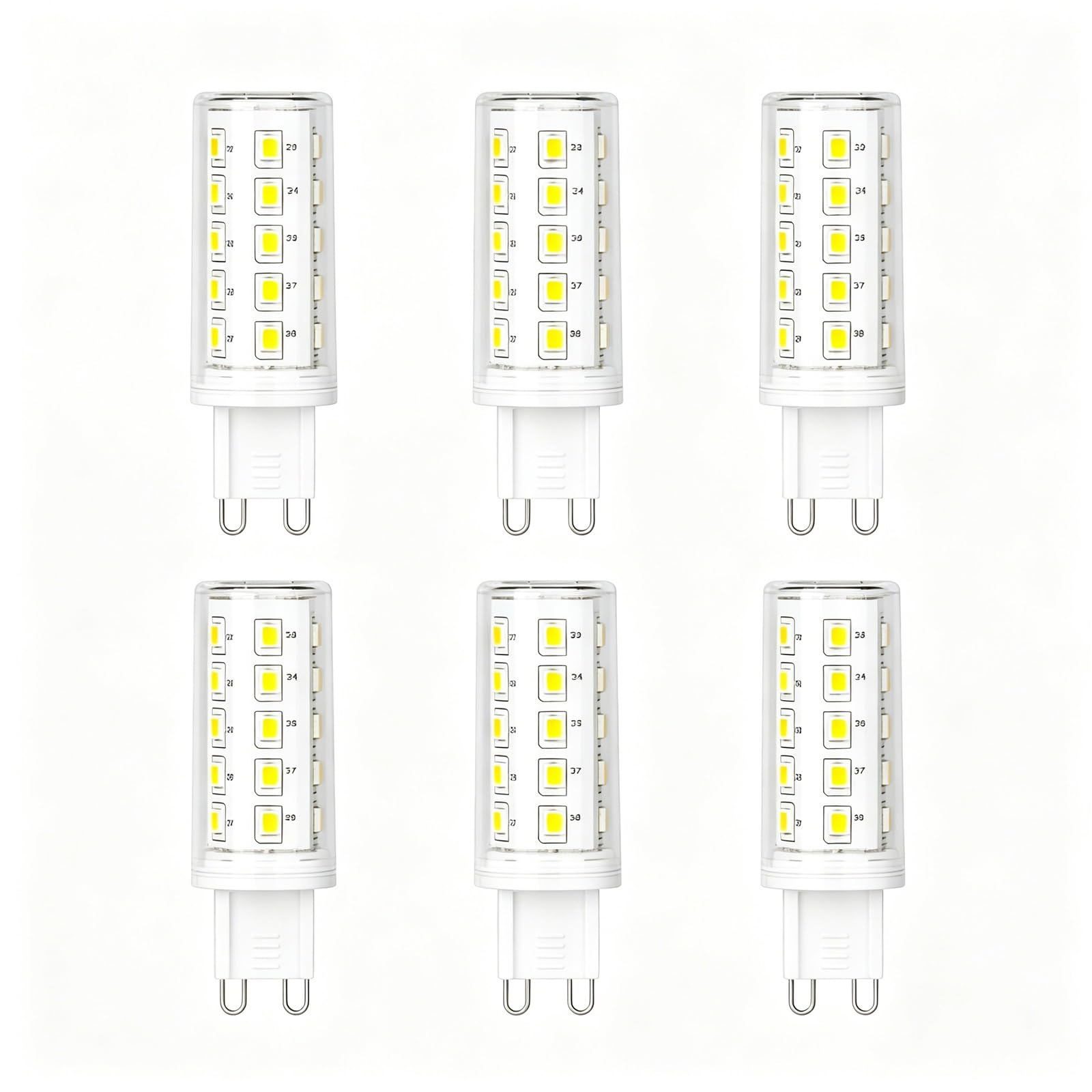 Bombilla LED G9 Luz Cálida 3000K, 5W=40W, Sin Parpadeo, Ahorro Energía, CRI≥80, Larga Vida, Para Araña, Aplique, Pasillo, Iluminación Interior, No Regulable(6 Pack)