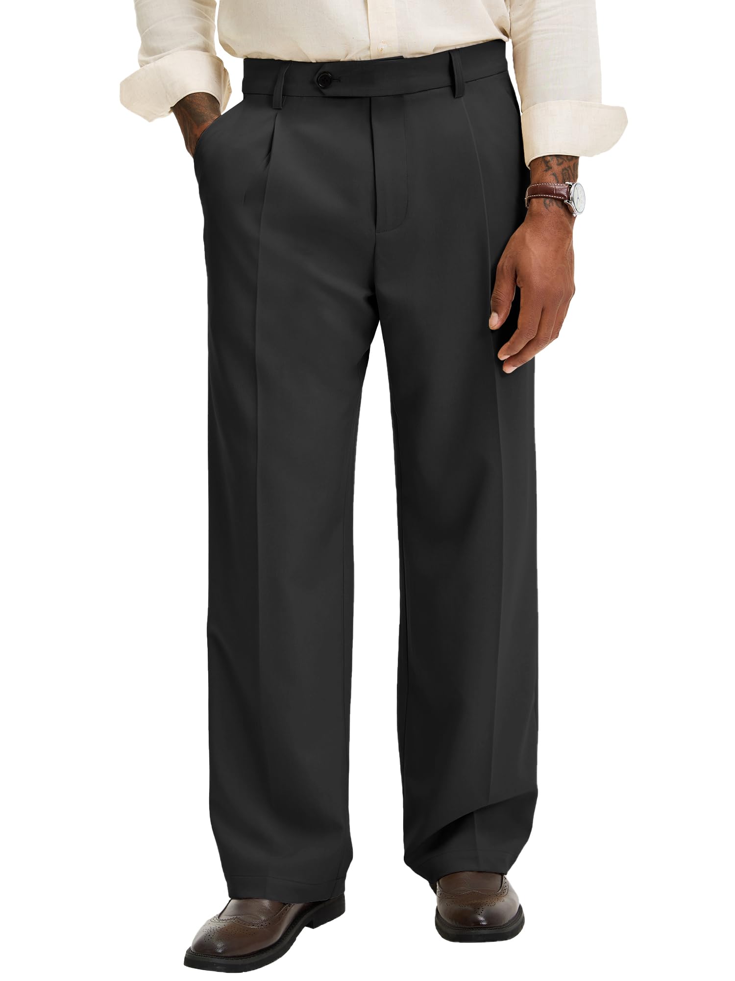 Comdecevis Mens Pleat-Front Dress Pants 30 32 Relaxed Fit Wrinkle-Free Trousers for Men
