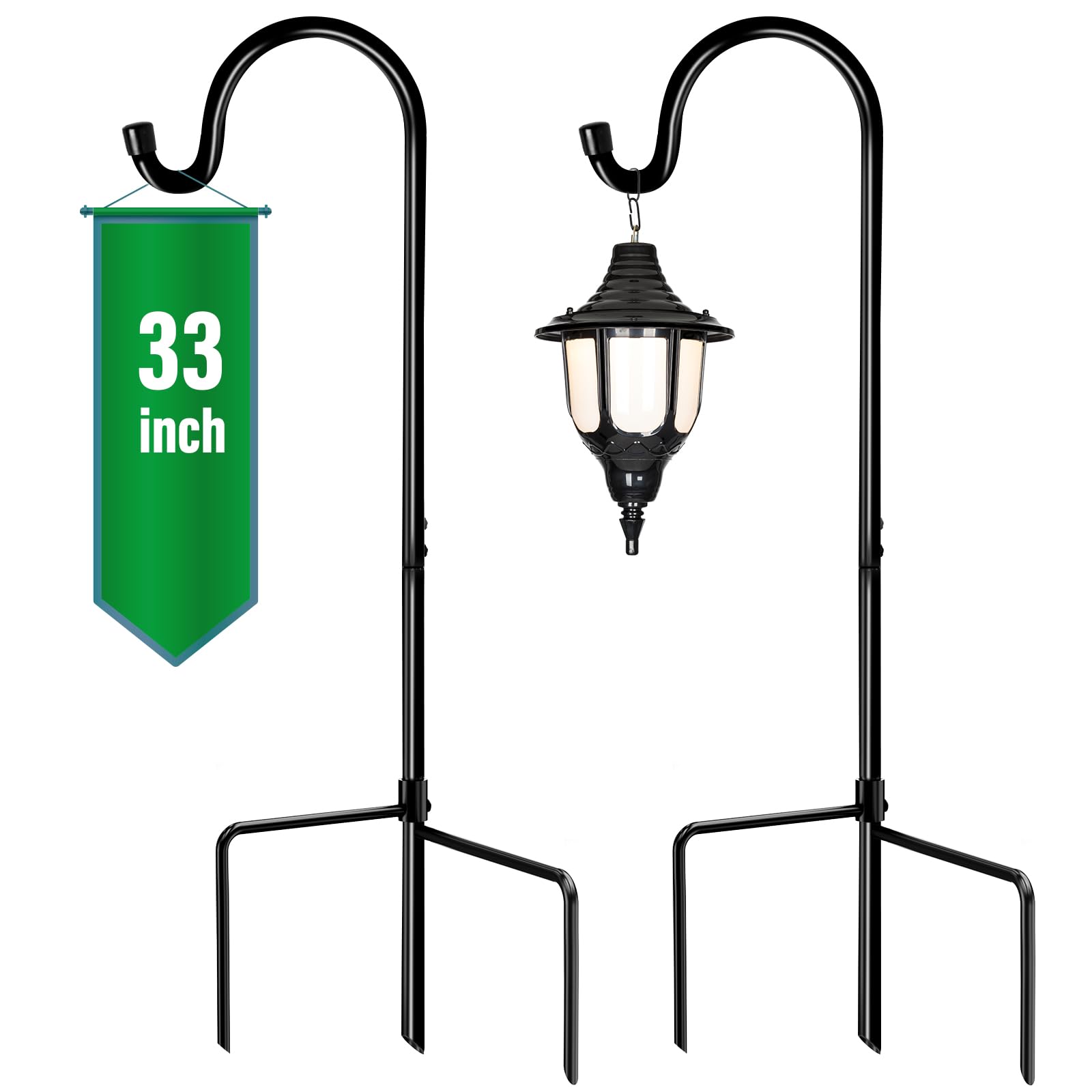 GOFORWILD Shepherd Hook 2 Pack Black, 33 inches Tall, Made of Premium Metal for Garden Decor, Plant Hanger, Lantern Hook, Solar Light Hanging, 7011