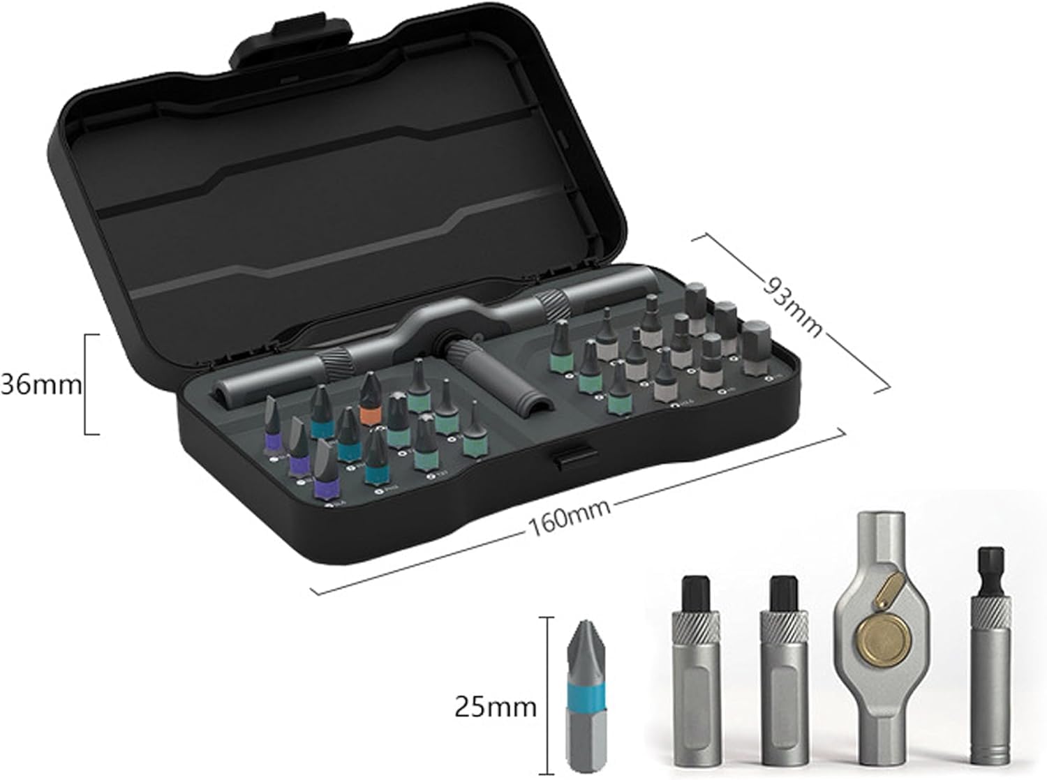 Outdoorfun - Set di mini attrezzi fai da te 24 in 1 con magnete, compatto, con impugnatura a T, punte di precisione e borsa portatile per riparazioni di casa, elettronica e biciclette