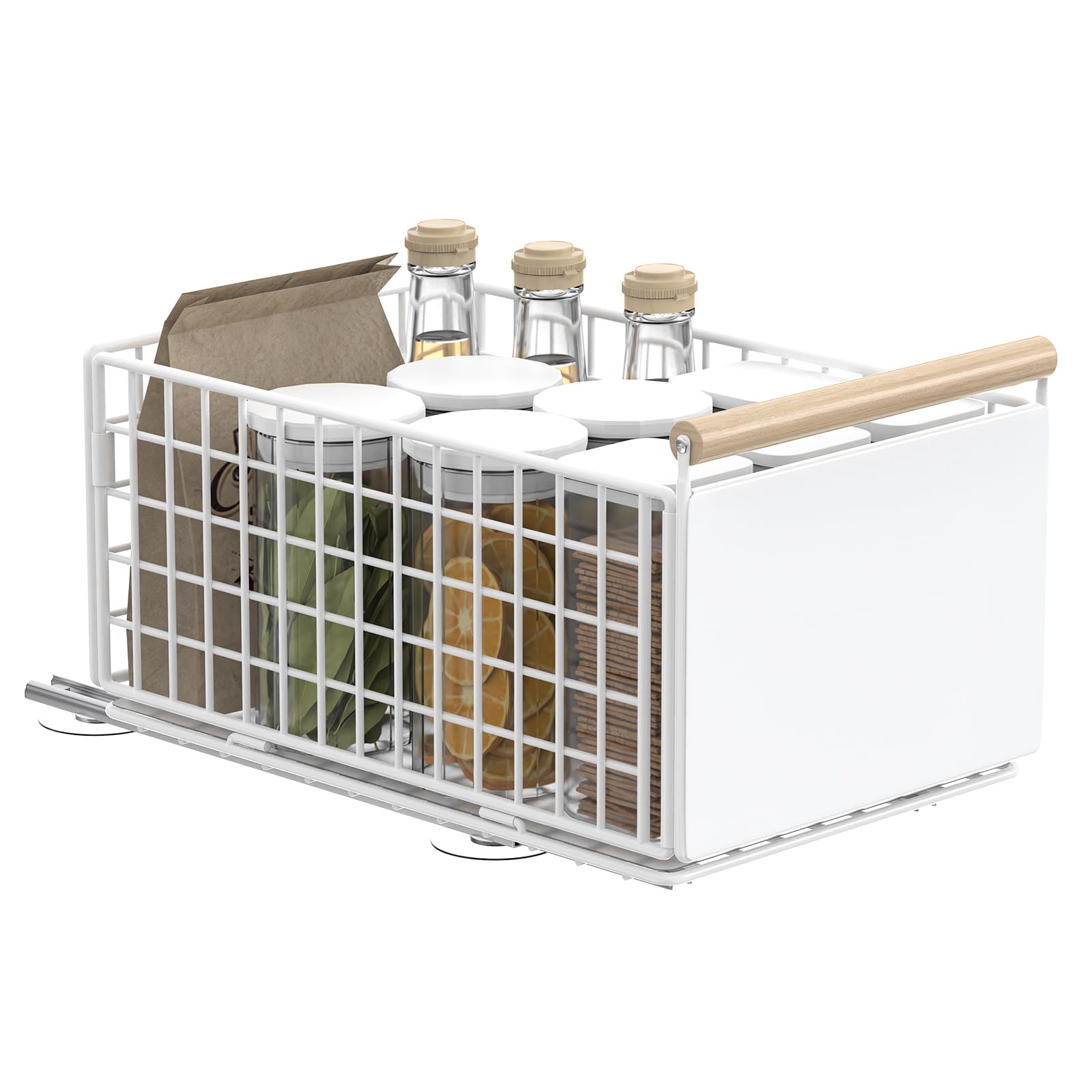Organizador de Cajones,Bandeja Extraible Armario Cocina,Instalación Conveniente Gavetas Deslizantes Para Armarios,Blanco,39.5×23.5×19.5cm,HCF003LW-1