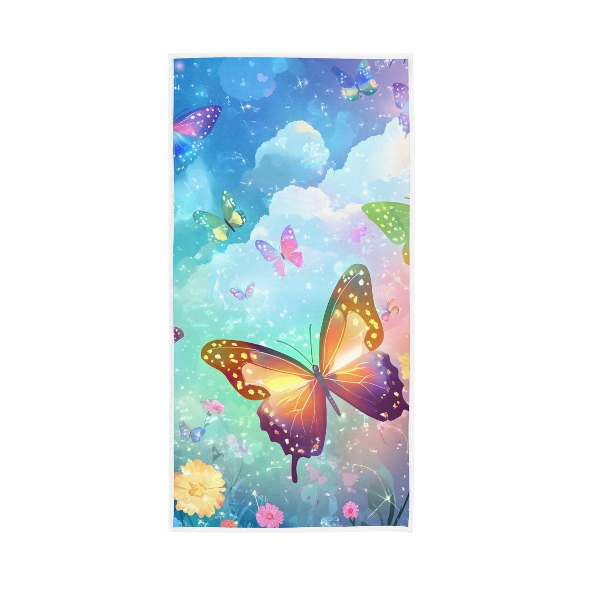 LSRCPD Butterflies and Flowers Watercolor Hand Towels, Decorative Towels for Hand, Face, Hair, Yoga, Kitchen, Bath 15 x 30 Inches