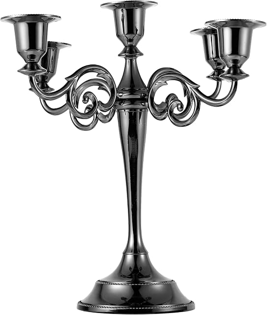 Dyna-Living Metal Candle Holder, 5-arms Candle Stand Vintage Candlesticks Candlestick Holder Classic for Table (Black)