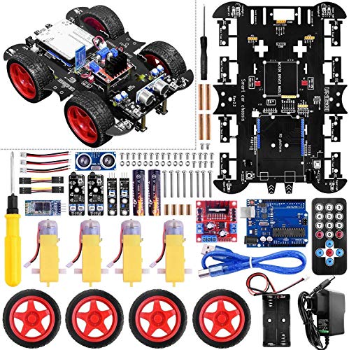 KINCREA Smart Robot Car Kit with Arduino Ide Robot Kit with 4 Wheel Drive, Ultrasonic Sensor, Infrared Tracking Module (No Welding Required)