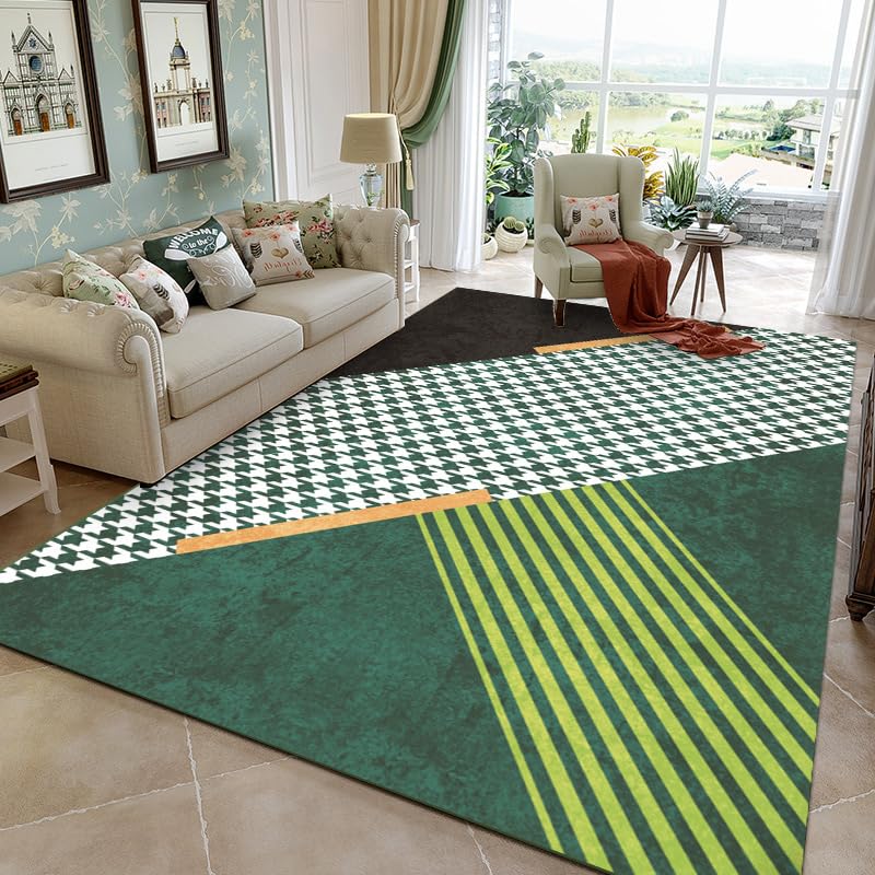 Teppich Wohnzimmer Waschbar 110 x 150 cm rutschfest Maschinenwaschbar,für Schlafzimmer,Küche,Bad,Esszimmer und Flur Modernes Geometrisches Patchwork Grün