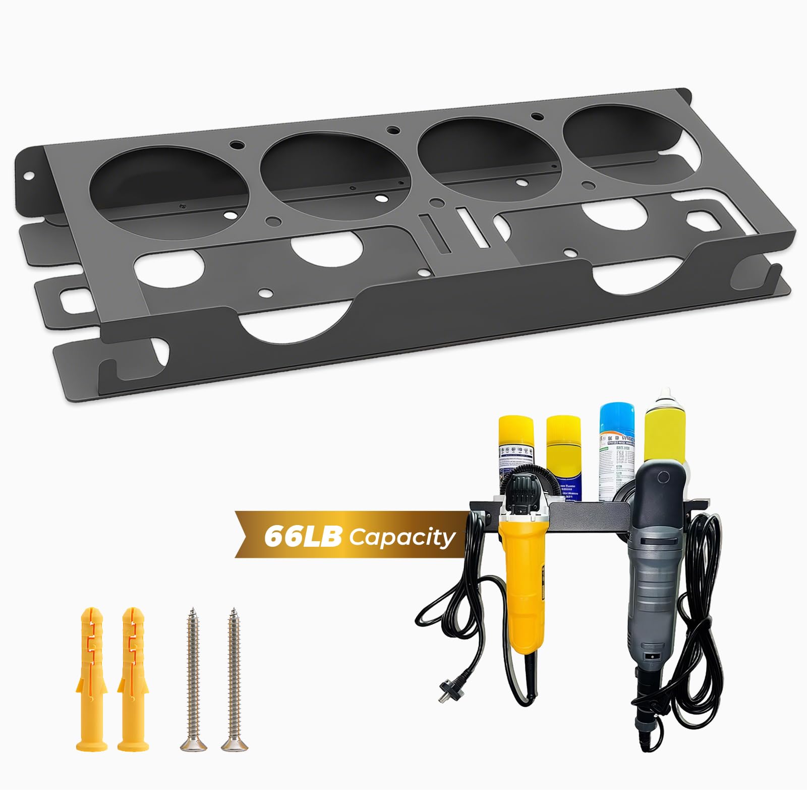 Wandmontiertes Sprühflaschenregal Sprühflaschenhalter+Winkelschleifer Halterung 2-in-1, Spraydosenhalter, Generisch Winkelschleifer Halter mit Platz für 4 Sprühflaschen und 2 Winkelschleifen
